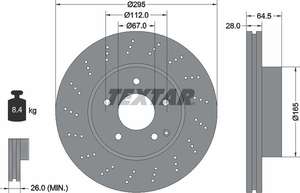 Диск тормозной перфорированный PRO Mercedes C-class C204 d=295x28 od=67mm PCD5x112 H=64.5mm min26mm textar-92165000= textar-92165003= textar-92165005= MERCEDES-A1974230112= MERCEDES-A2044210912= MERCEDES-A2044212812= MERCEDES-A2044213612= MERCEDES-A2304231912= trw-df4813s= Zimmermann-400366520