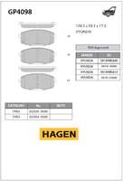 Колодки передние Creta Hagen 130x58,1x17,0mm Sangsin-GP4098= Sangsin-SP4098= Hyundai-58101M0A10