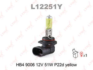 Лампа HB4 9006 12V 51W P22D YELLOW LYNXauto-L12251Y