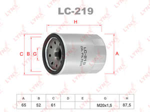 Фильтр масляный колба M20x1.5 56/61 LYNXauto-LC219= JS-C809J= JS-C806j= filtron-OP5452= js-C225J= JS-C415J= Mann-W6106= Nitto-4HM113= VIC-C225= Mahle-OC196= PIAA-AH8= Piaa-Z8M= Honda-15400PLMA01= Honda-15400PLMA02