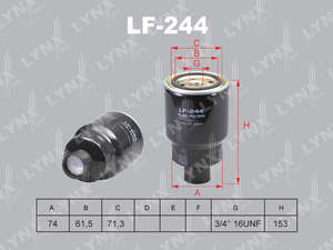 Фильтр топливный дизель 3/4-16UNF 62/72 H=153mm со сливом Lynx-LF244= Nissan-164037F40B= Mahle-KC189= FRAM-PS9638= Filtron-PP8571= JS-FC0046= Mann-WK94022