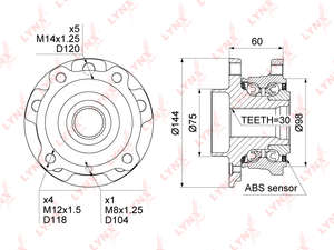 Ступица-подшипник (с ABS) BMW X5 (E70, F15, F85) 06-, X6 (E71, E72, F16, F86) 08> BMW-31206795959= SNR-R15045= JIKIU-HW32006= Swag-20928491