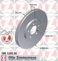 Диск тормозной перед. 288x25/34-5x100 \ Audi A3, VW Bora/Golf 1.8T/2.3/1.9TDi 96> ZIMMERMANN-100124720