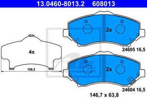 Колодки тормозные передние  jeep wrangler JK ate-13046080132= chrysler-68003701AB= brembo-p11022= FRICTION MASTER-MKD1327= chrysler-68003701AD= Sangsin-SP2185= textar-2460402= icer-181908= trw-gdb4605