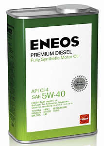 Масло моторное синтетика ENEOS Diesel Premium 5W40 CI-4 (1л.) ACEA E7 / E4 JASO DH-1 CUMMINS CES 20078 / 20077 / 20076 / 20075 FORD WSS-M2C171-D RENAULT Trucks RXD GLOBAL DHD-1 DETROIT Fluids Specification Diesel 93K214 MACK EO-N Premium Plus 03, EO-M Plus MB-Approval 235.28 / 228.5 SCANIA LDF VOITH Retarder Oil Class B VOLVO VDS-3, VDS-2 CATERPILLAR ECF-1 полностью заменяет все ранние спецификации API CH-4, CG-4 и CF-4