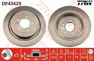 Диск торм. зад. Land Rover Discovery IV 09-, Range Rover Sport (LS) 05-, III (LM) 05- L319 TRW-DF4342S= LandRover-SDB000646