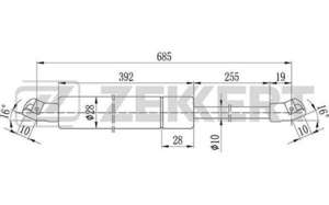 Пружина газовая багажника VW Transporter IV 1990> Zekkert-GF1023 770N 28mm 10mm 685mm 255mm