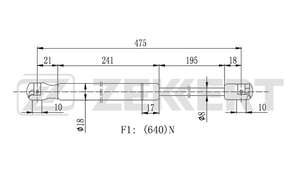 Амортизатор крышки багажника Opel Vectra C 02- (L=475 мм, H=170mm, F=640N) Zekkert-GF2152= gm-13241974= gm-0176608= gm-0176725= gm-09180255= gm-9180255= Peugeot-9338XA