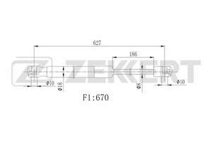 Пружина газовая VW Tiguan II 2016> Zekkert-GF2512= VAG-5NA827550B= VAG-5NA827550 670N 18mm 8mm 627mm 186mm