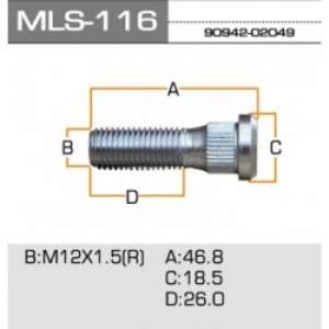 Шпилька  Toyota, Daihatsu, Lexus, Mitsubishi, Honda M12*1.5mm L=45, D=14,4, Цинк Masuma-MLS116= Zekkert-BE4118= toyota-9094202070