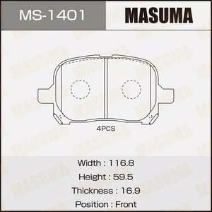 Колодки тормозные перед TOYOTA CAMRY/HARRIER/NADIA/RX Masuma-MS1401= Toyota-0446548010= sangsin-SP1226= KASHIYAMA-D2166H= LYNXauto-BD7529= JD-JBP0039= Gbrake-GP02166= AKEBONO-AN465WK