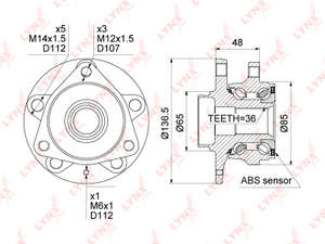 Ступица подшипник колеса переднего прав/лев LYNXauto-WH1359= skf-vkba7011= vag-8V0498625A= JD-JEH0207